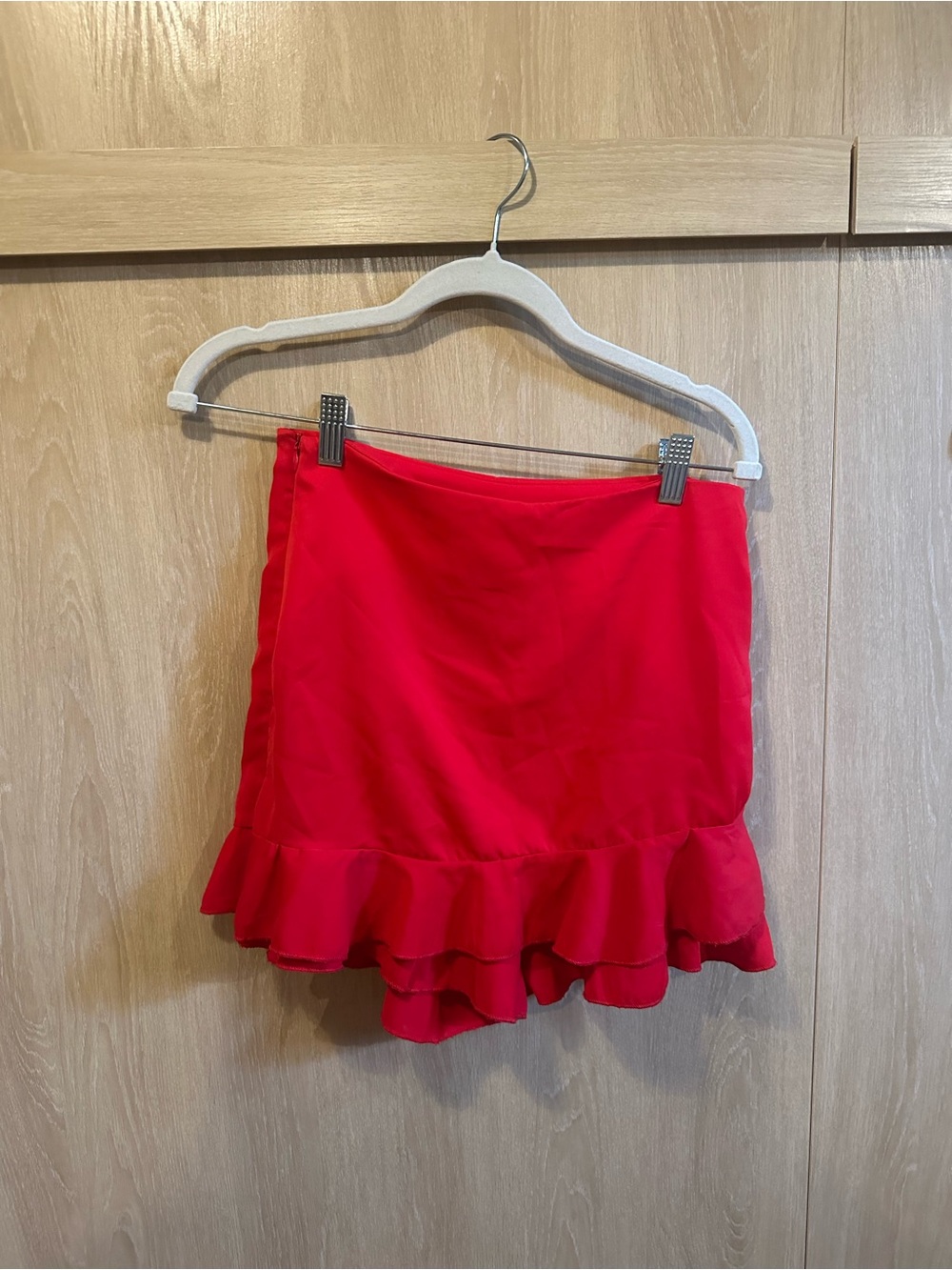 SHEIN Bright Red Mini Skirt with Double Ruffle Hem